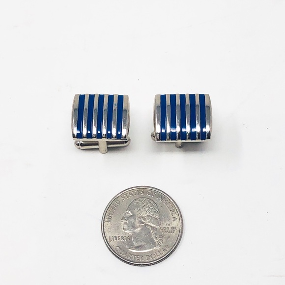 EUC BLUE & SILVER STRIPED CUFF LINKS - Picture 2 of 4